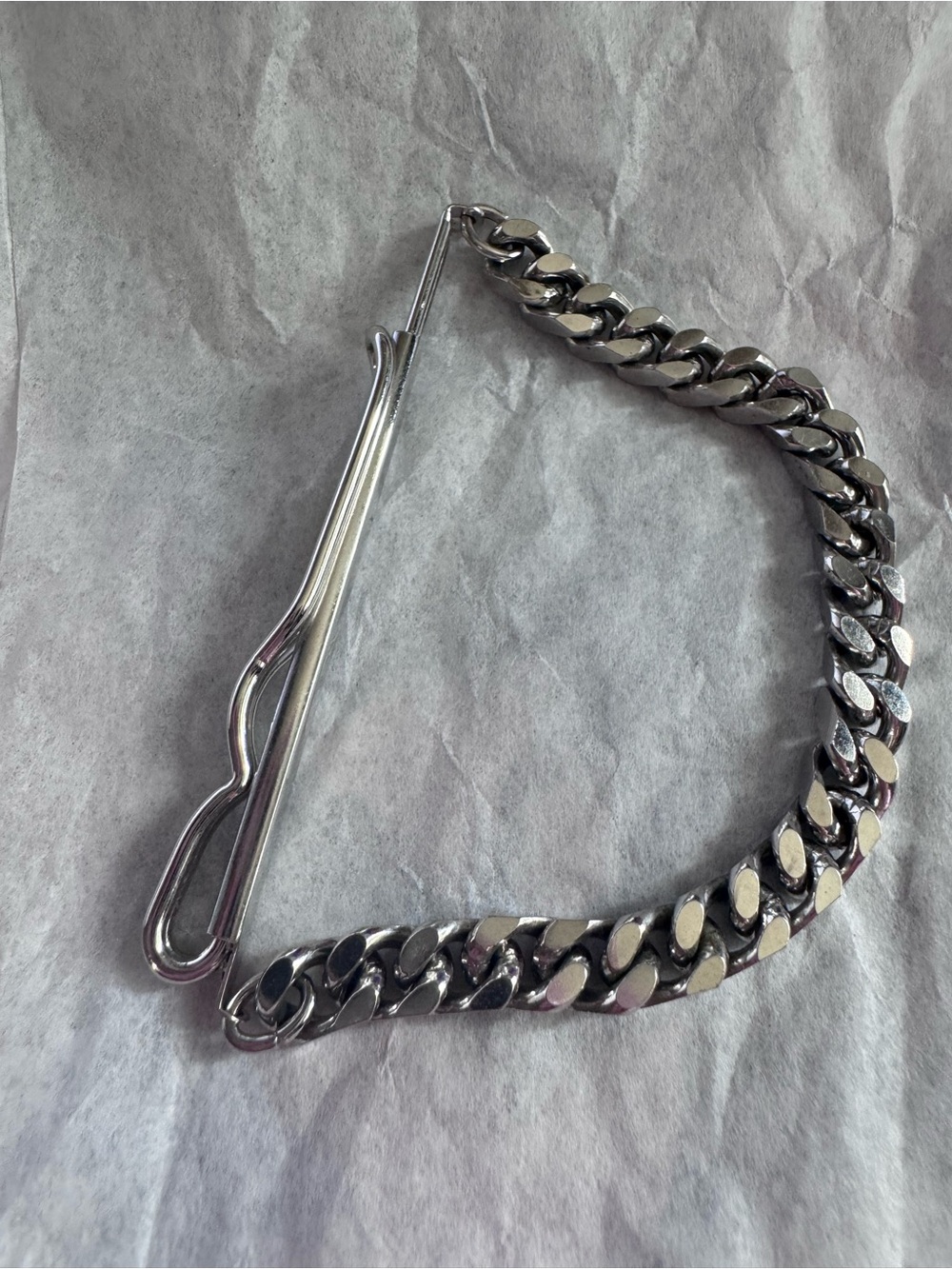 Silver Cuban Link Tie Clip Chain for Men